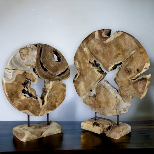My-goodbuy24 Teakholz Deko Abstrakte Skulptur auf Sockel Massiv-Holz Accessoire Dekofigur Wurzel Handeschnitzt- Jedes EIN Unikat - Handmade - Höhe 50cm