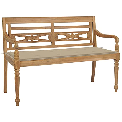 Xichuzi Batavia-Gartenbank mit Beigem Kissen, Gartenbänke, Sitzbank Outdoor, Parkbank, Garten Bank Für Draussen, Outdoor Deko Wetterfest, 120 cm Teak Massivholz