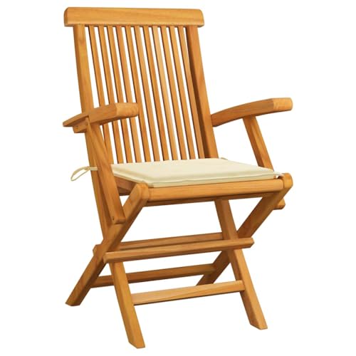 Eleganz 4er-Set Gartenstühle mit Creme Kissen aus fein geschliffenem Teak-Hartholz – Langlebig & pflegeleicht für Terrasse & Garten