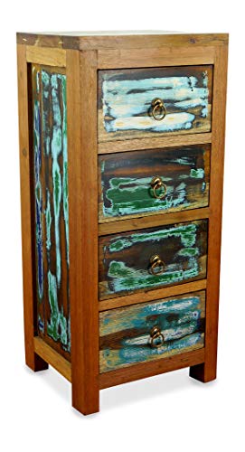 livasia Asiatische Kommode aus Massivholz – 35x30x85cm – Handgefertigtes Sideboard aus Teakholz, Nachhaltig aus recyceltem Bootsholz, Vintage Look, Zeitloser asiatischer Charme (Bunt)