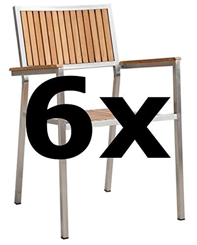 ASS 6Stk Designer Gartenstuhl mit Armlehne Gartensessel Stapelstuhl Stapelsessel Sessel Kuba-Teak Edelstahl Teak A-Grade stapelbar sehr robust Gastroqualität