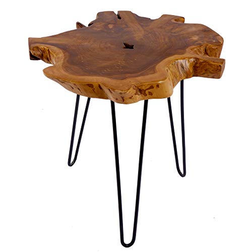 Riess Ambiente Massiver Teak Beistelltisch WILD 50cm Baumscheibe Couchtisch mit Jahresringen Holztisch