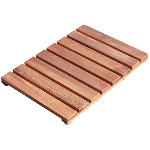 SINOKF Teak-Duschmatte, 61 x 43,2 cm, 3,6 kg, Holz-Badematte für Badezimmer, Outdoor, rutschfeste Holz-Fußmatten für Spa oder Sauna (Stil B)