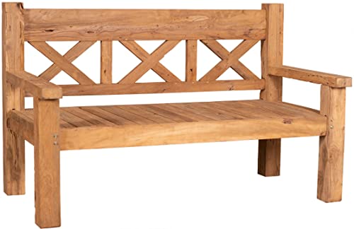 MR. DEKO® Gartenbank Rustique Teakholz | Holzbank mit Lehne | Friesenbank für draußen | 3-Sitzer 163x73x99 cm | Sitzbank Teak massiv & wetterfest für Garten Balkon Terrasse | Parkbank zum Relaxen