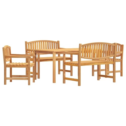 vidaXL Garten Essgruppe 5-TLG., Gartenmöbel Set Sitzgruppe für Garten Terrasse, Gartengarnitur Tisch Stuhl Bank, Gartenset, Massivholz Teak