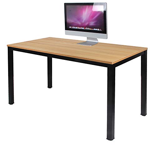Gaming Tisch für Büro, Konferenztisch aus Holz & Stahl, 120 x 75 x 60 cm, moderner Esstisch, stilvolles Teak- & schwarzes Design, perfekt für Zuhause & Arbeitsbereiche