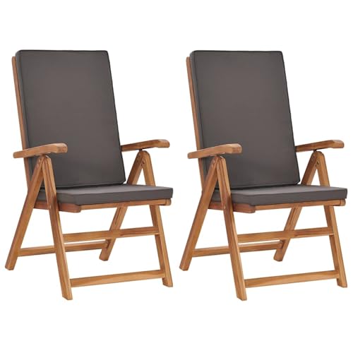 Homgoday Teak Gartenstühle mit Polster | Luxuriöse Sitzkomfort Stühle für Außenbereich | Grau/Natur | 57 x 71,5 x 104 cm Gartenstühle, Gartenmöbel Model48982
