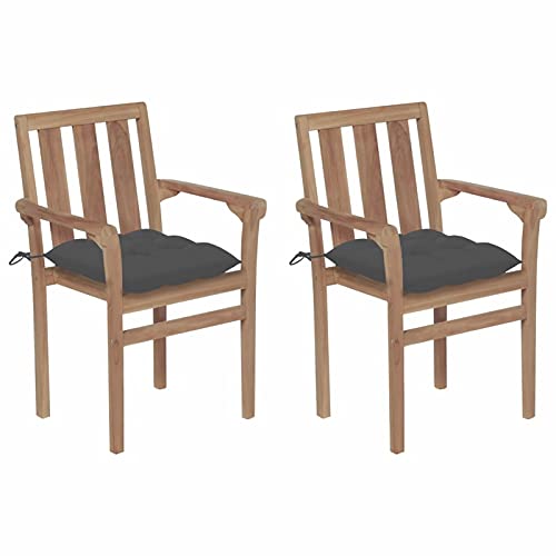 Fasba 2X Teak Massiv Gartenstuhl mit Anthrazit Kissen Stapelbar Holzstuhl Sessel Stuhl Stühle Gartenmöbel Gartensessel Stapelstuhl Essstuhl