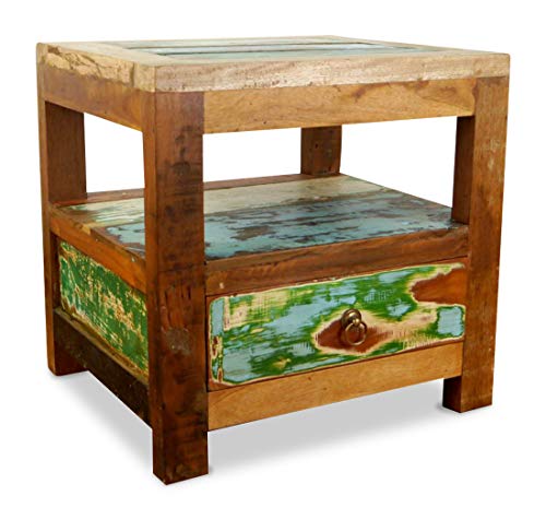 livasia Teakholz Nachtschrank aus Java | Recyceltes buntes Bootsholz | Asiatische Möbel | Designer Möbel aus Bootsholz | Massivholzkommode der Marke Asia Wohnstudio | Nachttisch | Beistelltisch
