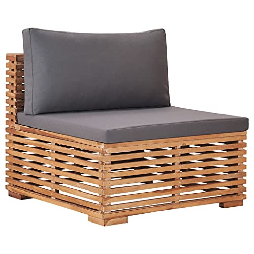 Xichuzi Garten-Mittelsofa mit Grauer Auflage, Lounge Sofa Outdoor, Garten Loungemöbel, Gartensofa, Gartenlounge, Balkon Set Möbel,Massivholz Teak