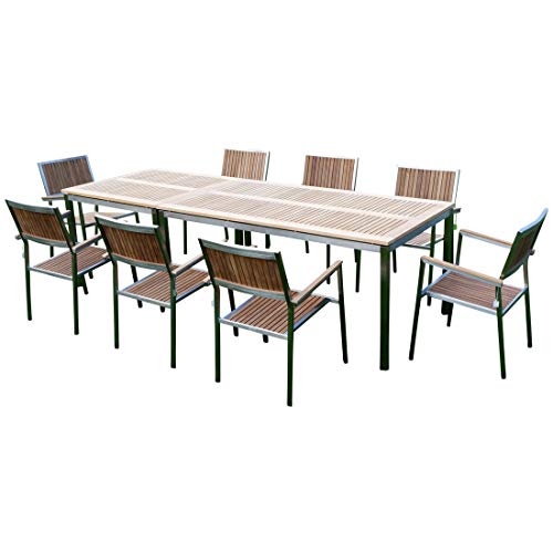 ALEOS. Gartengarnitur Edelstahl Teak Set Tisch 160x90 cm + Tisch 90x90cm + 8 Teak Sessel A-Grade Teak Holz Serie Kuba Gastroqualität