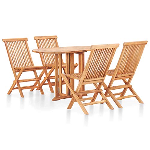 Festnight 5-TLG. Garten-Essgruppe Klappbar Massivholz Teak Sitzgruppe Holz mit Klappstuhl Garten Essgruppe mehr Personen Gartenmöbel Set Gartengruppe mit 1 Tisch und 4 Stühle