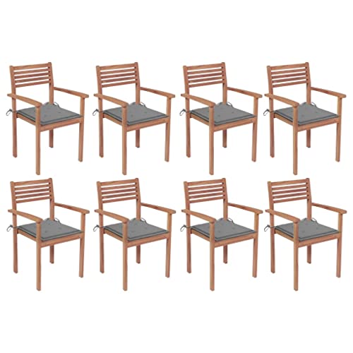 WRJENFSC Lounge-Stuhl Stühle für den Rasen Esszimmerstühle für die Terrasse Stapelbare Gartenstühle mit Kissen 8 STK. Massivholz Teak Geeignet für Pool, Garten, Rasen, Outdoor, Bistro, Terrasse