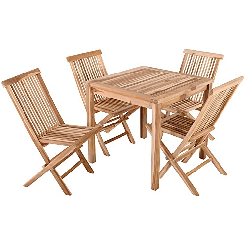 Raburg Sitzgruppe MARELIA XL - Teak-Holz Set aus 4 Klappstühle, 1 Tisch 80 x 80 cm, feines, naturbelassenes Teak, langlebig, leicht & robust, Gartenstuhl-Set, praktische Sitzgruppe