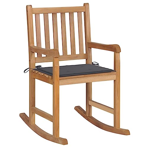 UTSRABFA Stühle für draußen Terrassenstuhl Gartenstühle Esszimmerstühle Schaukelstuhl mit Anthrazit Kissen Massivholz Teak Geeignet für Garten, Rasen, Strand, Terrasse