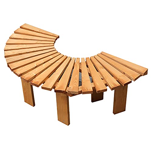 Terrasse Gartenbank Parkbank, halbrunde Baumbank aus Teakholz, rückenfreie Bank, runde Holz-Terrassen-Wickelsitz, Retro-Hinterhof, Parkmöbel, Outdoor-Kollektion, 120 x 40 cm (