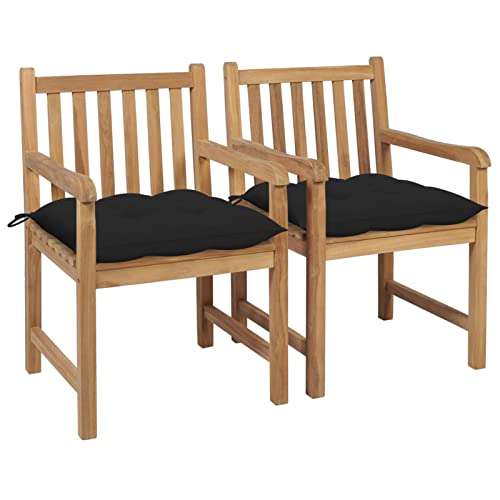 Fasba 2X Teak Massiv Gartenstuhl mit Schwarzen Kissen Armlehnen Gartensessel Sessel Holzstuhl Stuhl Gartenmöbel Stühle Essstuhl Terrassenstuhl