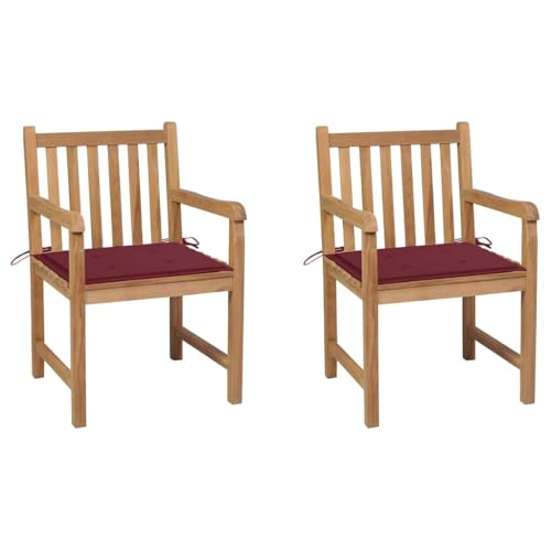 LAPOOH Gartenstühle 2 STK. mit Weinroten Kissen Massivholz Teak, Gartenmöbel, Terrassenstühle, Balkon Sessel, Balkon Stühle, Balkonstuhl, Garten Stühle Für Draussen - 3062739