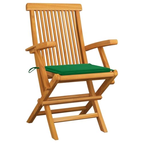 ] Set mit 6 Gartenstühlen aus massivem Teakholz mit grünen Kissen – Enshey Outdoor-M?bel für Terrassen- oder Hinterhofsitze-Gr