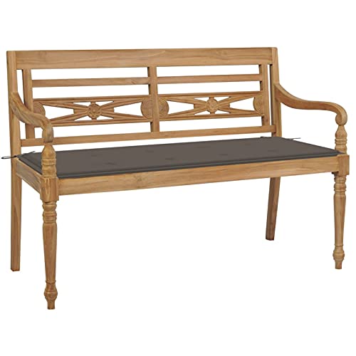 Xichuzi Batavia-Gartenbank mit Taupe Kissen, Gartenbänke, Sitzbank Outdoor, Parkbank, Garten Bank Für Draussen, Outdoor Deko Wetterfest, 120 cm Teak Massivholz