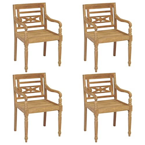 GuyAna Batavia-Stühle 4 STK. Massivholz Teak Gartenstuhl Essstuhl Holzstuhl Gartenstühle Stühle Teakstuhl Sessel Gartensessel Gartenmöbel