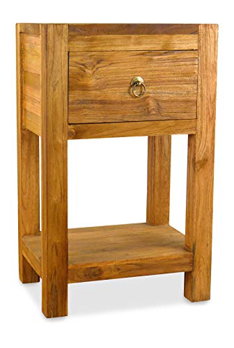 livasia Asiatischer Nachttisch aus Massivholz – 40x30x65cm – Beistelltisch Holz nachhaltig, recyceltes & versiegeltes Teakholz, hergestellt in Handarbeit aus Java
