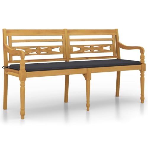 Generico Kangqiling Bank Batavia Kissen Anthrazit 150 cm Massivholz Teak, Braun, 3100826