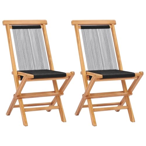 HANJIEFACAI Sun Garden,campingstuhl hochlehner,hochlehner gartenstuhl,Klappbare Gartenstühle 2 STK. Massivholz Teak und Seilauflagen, Kissen & Polster,gartenstuhl Metall,hochlehner auflagen,