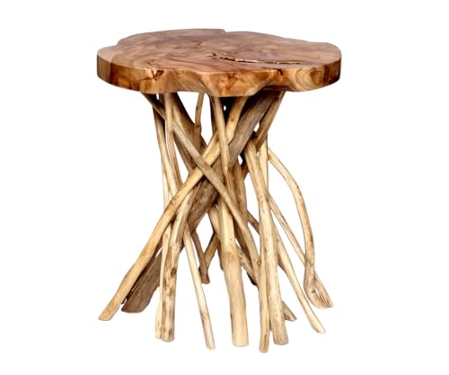 Brillibrum Design Teakholz Baumstamm Tisch Root Teak Wohnzimmertisch Holz Beistelltisch Teak Äste Tischplatte rund Teakholz Tisch