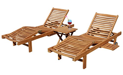 ALEOS. 2X Hochwertige Teak Sonnenliege Gartenliege Strandliege Liegestuhl Holzliege Holz sehr robust Modell: Cozy+ 1x Beistelltisch 45x45cm