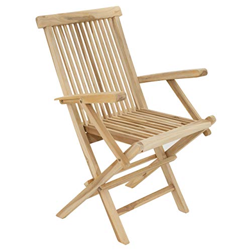 Divero Klappstuhl Bergamo aus Teak-Holz, unbehandelt - mit Armlehnen – Farbe: Natur-Braun