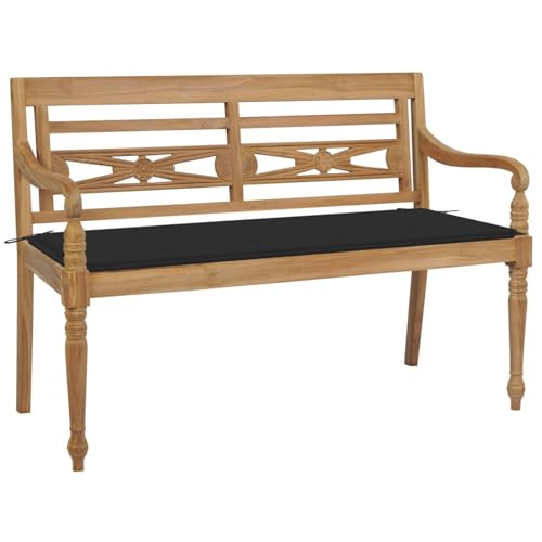 Xichuzi Batavia-Gartenbank mit Schwarzem Kissen, Gartenbänke, Sitzbank Outdoor, Parkbank, Garten Bank Für Draussen, Outdoor Deko Wetterfest, 120 cm Teak Massivholz