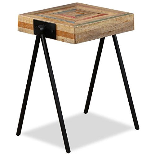 Festnight- Beistelltisch Couchtisch aus Recyceltes Teakholz | als Sideboard Kaffeetisch | Holz-Tischplatte mit Stahlbeine 49 x 40 x 60 cm