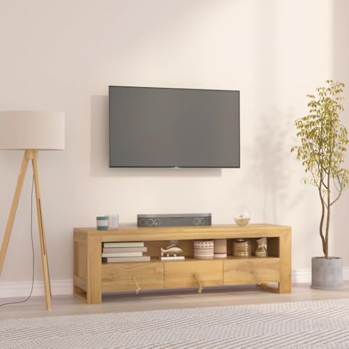 WRJENFSC TV-Schrank 110x30x35 cm Massivholz Teak Tv Tisch Couchtisch Fernsehschrank Tv Bank für Inneres Schlafzimmer Wohnstube Flur
