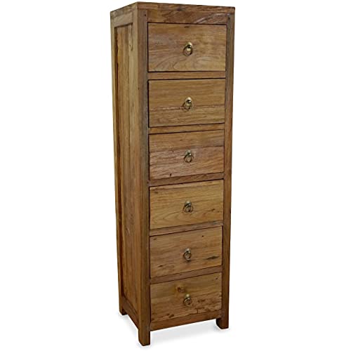 livasia Asiatische Kommode aus Massivholz – 35x30x125cm – Handgefertigtes Highboard aus Teakholz, Nachhaltig, Rustikales Design, Zeitloser asiatischer Charme (Braun)