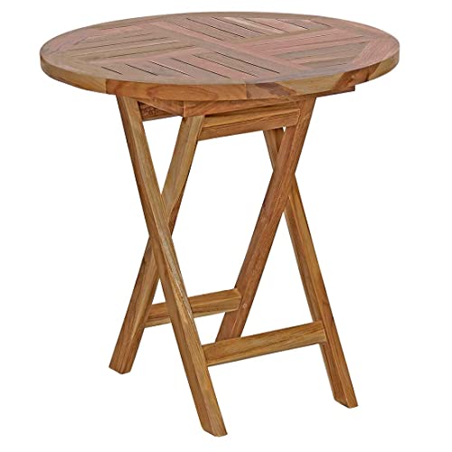 OUTLIV. Beistelltisch Teakholz - wetterfest, klappbar, platzsparend, stabil, robust, für Garten und Balkon, 50 cm Durchmesser, Teak Natur