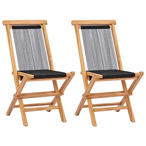 XINCXIN Klappbare Gartenstühle 2 STK., Stühle Terrassenstühle Gartensessel Korbsessel Geeignet für Pool Outdoor Balcony Garden Massivholz Teak und Seil