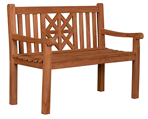 MR. DEKO® Gartenbank Sailor Teakholz | Holzbank mit Lehne | Friesenbank für draußen | 2-Sitzer 120x57x94 cm | Sitzbank Teak massiv & wetterfest für Garten Balkon Terrasse | Parkbank zum Relaxen