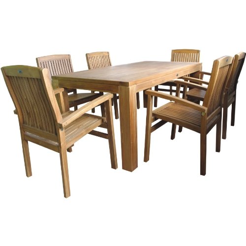 LINDER Sitzgruppe Holz 180x90x75cm Tisch 6X Sessel Teak Balkon Terrasse Gartengarnitur