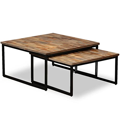 MOBCANT 2-TLG. Satztisch Couchtisch-Set, Side Table Sofa Tisch Teetisch Laptop Tisch Mit Staurum Geeignet für Wohnung Büro Hotel Schlafzimmer Recyceltes Teak Massiv