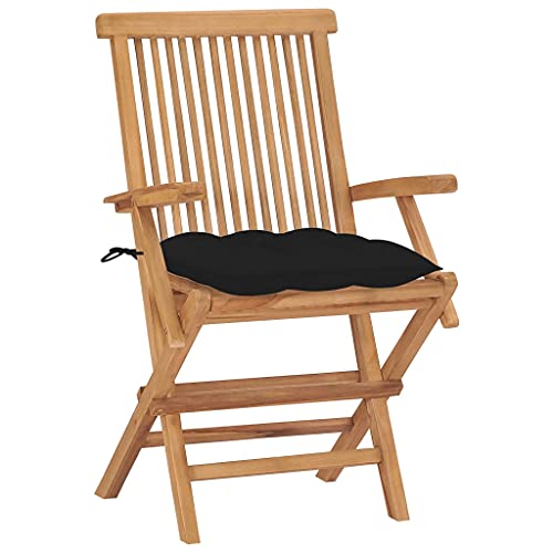 Eleganz 2X Gartenstühle mit Schwarzen Kissen aus fein geschliffenem Teak-Hartholz – Langlebig & pflegeleicht für Terrasse & Garten