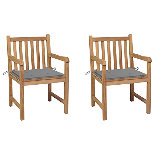 Fasba 2X Teak Massiv Gartenstuhl mit Grauen Kissen Armlehnen Gartensessel Sessel Holzstuhl Stuhl Gartenmöbel Stühle Terrassenstuhl Essstuhl