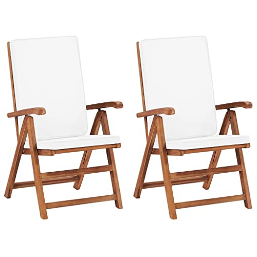 Youuihom Garten-Freizeitstuhl Lounge-Stuhl Stühle für draußen Garten-Liegestühle 2 STK. mit Auflagen Massivholz Teak Geeignet für Pool, Garten, Rasen, Outdoor, Bistro, Terrasse
