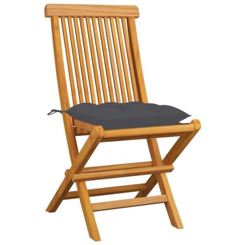 Enshey 4-teiliges Teakholz-Stühle-Set für den Außenbereich mit anthrazitfarbenen Kissen – Massivholzmöbel für Gartensitzplätze-Anthrazit