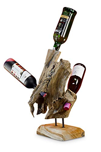 Wurzelholz Flaschenständer M / XL / XXL - Wein Flaschenhalter aus Teak Holz - Rustikale Dekoration in modernem Design (M)