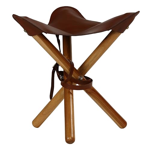 Bare Decor Cuspand Künstler-Hocker aus Teakholz und echtem Leder, zusammenklappbar, Braun