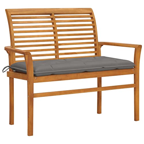 XINCXIN Gartenbank, Bank Garten loungesofa Outdoor sitzbank Balkon Outdoor balkonbank Geeignet für Balcony Porch Yard Garden mit Grauer Auflage 112 cm Massivholz Teak
