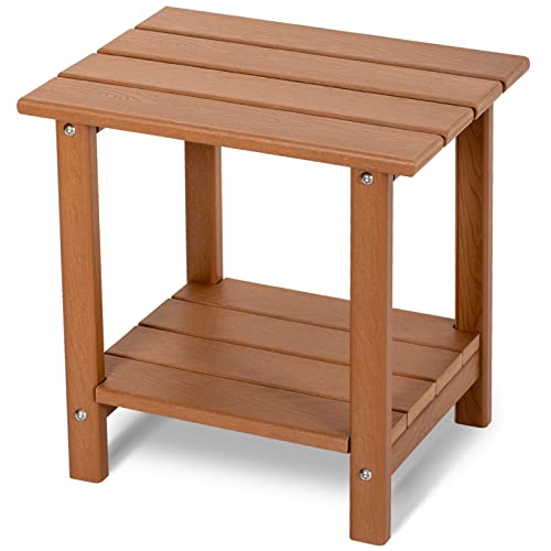 LOENIY Adirondack-Tisch für den Außenbereich, 2-stöckig, HDPE, Terrassen-Beistelltisch mit holzähnlicher Maserung, wetterbeständiger Beistelltisch, kleiner Outdoor-Tisch (quadratisch, Teakholz)
