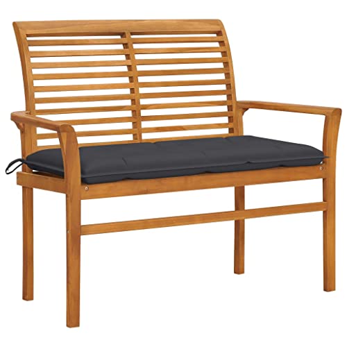 Myheimly Gartenbank mit Anthrazit Auflage Holzbank Sitzbank Parkbank Gartenmöbel Bank Balkonbank Terrassenbank Garten 112 cm Massivholz Teak