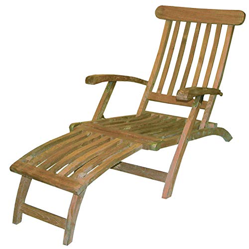 Mojawo Premium Teakholz Deckchair Gartenliege mit Fußteil Sonnenliege Liegestuhl Teakliege aus nachhaltigen Plantagenanbau